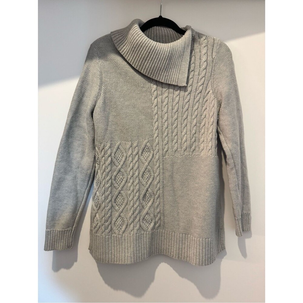 Charter Club Patchwork Cable Turtleneck Sweater - Light Gray